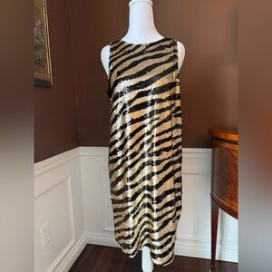 Trina Turk Black and Gold Sequin Mini Dress